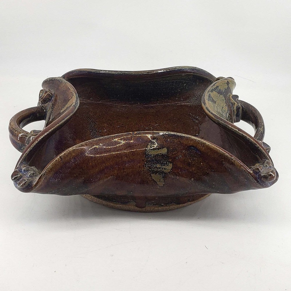 Signed Reiko Studio Art Hand Thrown Pottery unique bowl dish